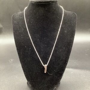 SILVER Tone Faux Ruby Drop Pendant 15” Necklace